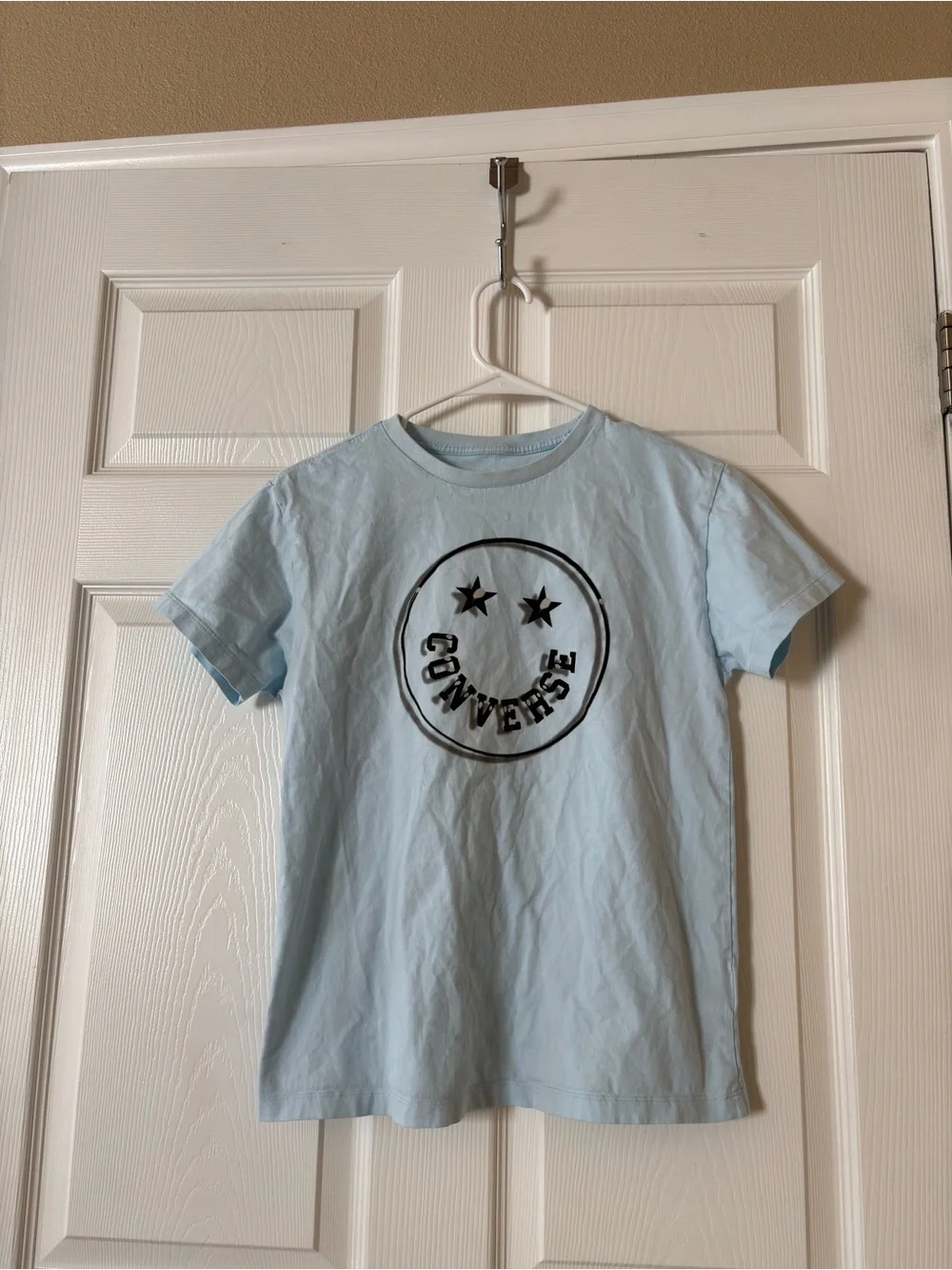 Converse Light Blue Tee with Black Smiley Logo